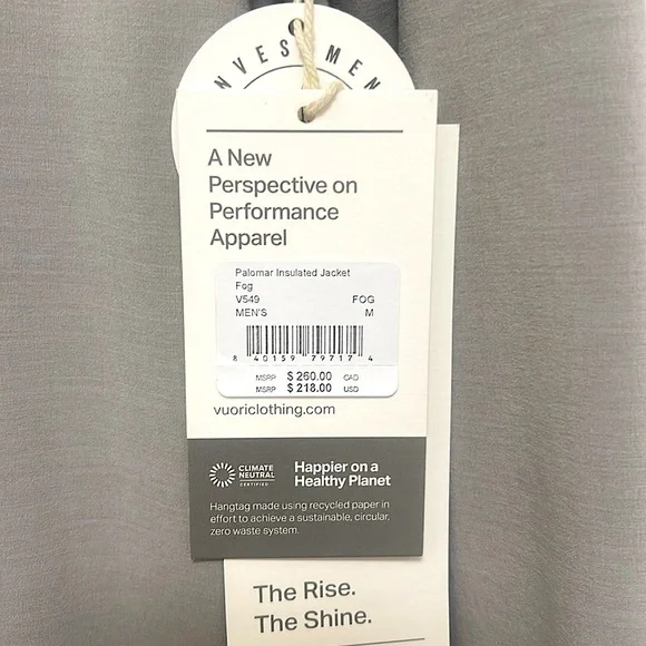 NWT Vuori Palomar Insulated Jacket in Fog - Picture 9 of 10